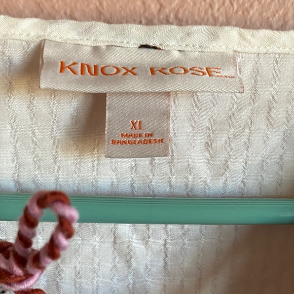 KNOX ROSE  White and Brown Embroidered Blouse - Picture 5 of 8